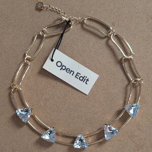 Open Edit Gold Necklace with Crystal Triangles